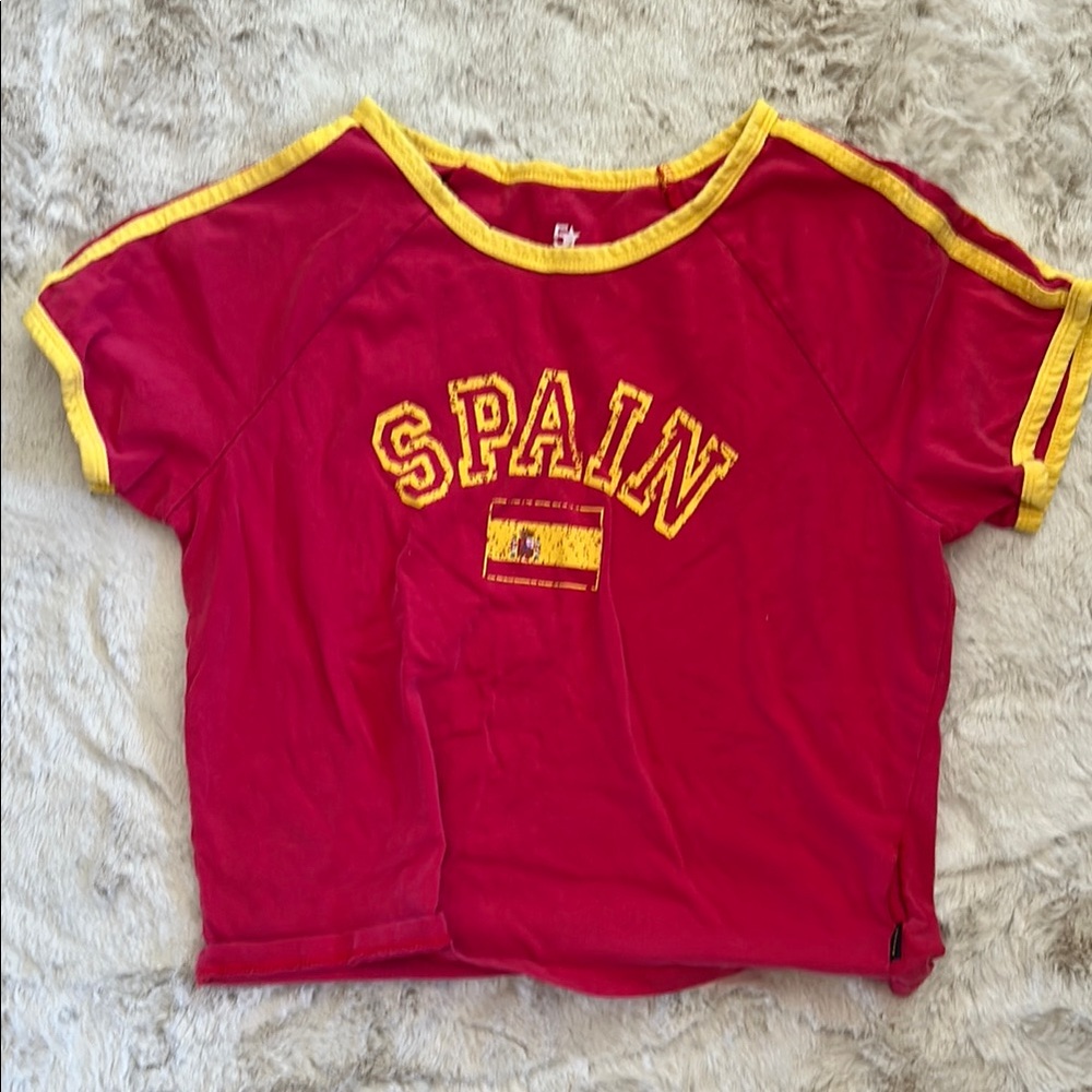 Tilly's Red and Yellow Short Sleeve Tee Spain Design